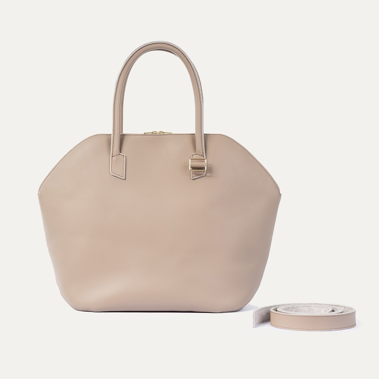 Sac de voyage en cuir de veau Pecten INER grège avec bandoulière amovible, vue de face