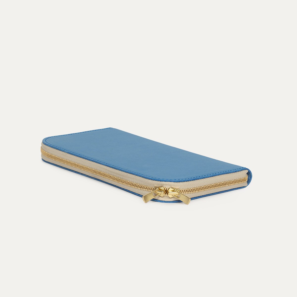 Portefeuille Intime en cuir de veau bleu cobalt couché