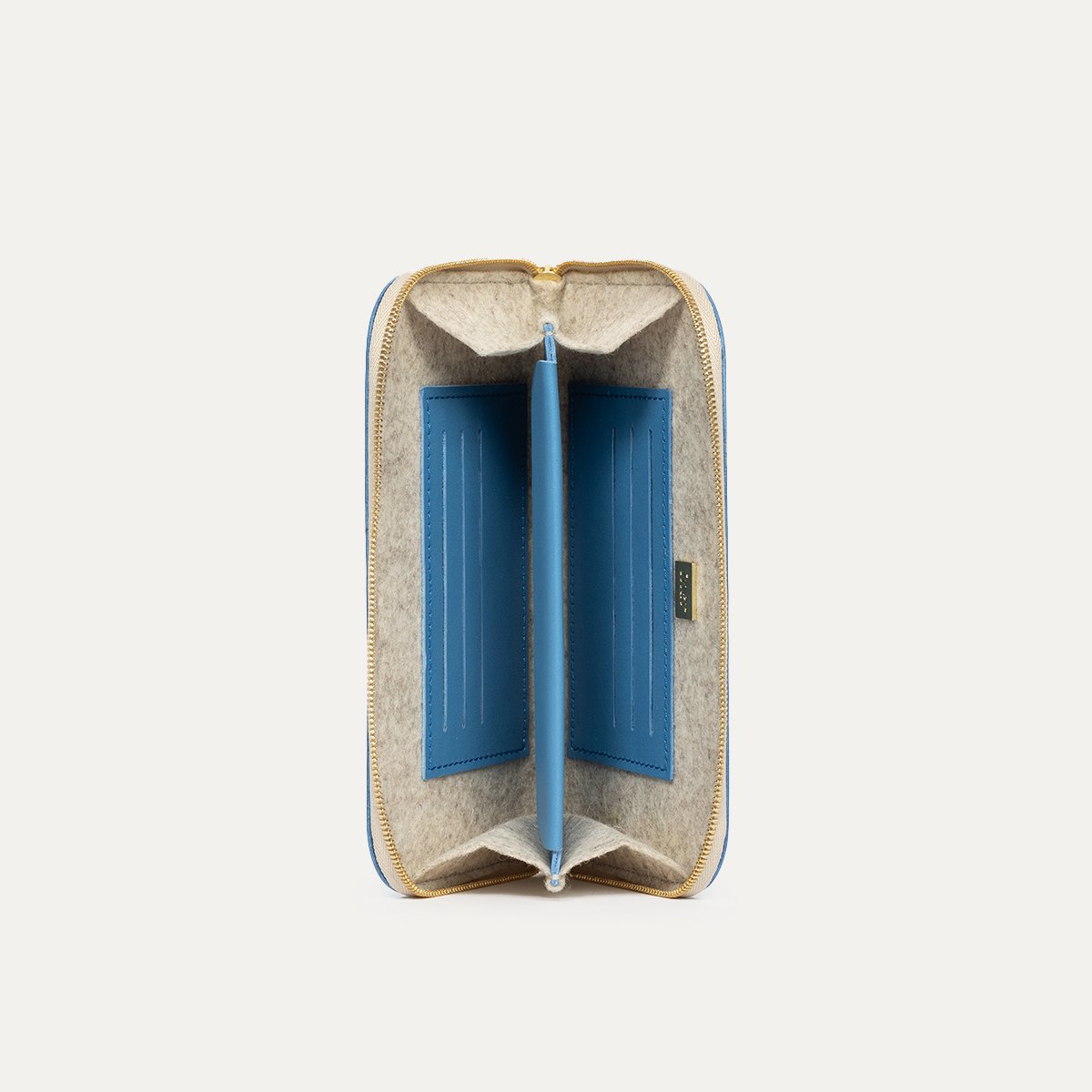 Portefeuille Intime INER bleu cobalt ouvert, vue de face