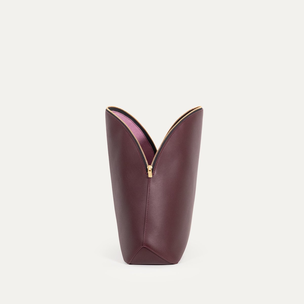 Pochette Bonbonnière INER lie de vin ouverte, vue de profil